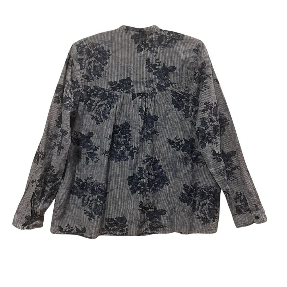 Lucky Brand Top Women’s Shirt Striped Floral Size Médium Blue Cotton Casual Boho - Picture 2 of 9